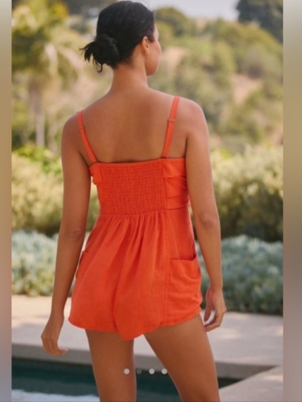 Anthropologie Linen blend Romper in Watermelon 🍉